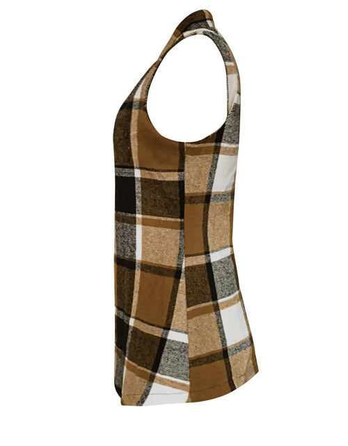 Load image into Gallery viewer, Plaid Open Front Collared Neck Vest
