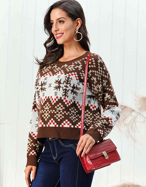 Load image into Gallery viewer, Snowflake Pattern Round Neck Sweater
