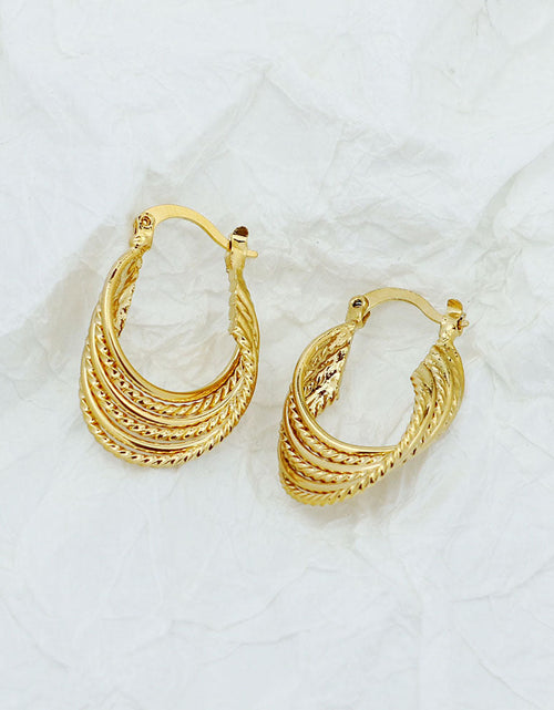 Load image into Gallery viewer, Gold 8 Liner Diamond Cut Hoop Earrings
