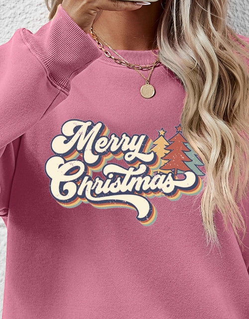 Load image into Gallery viewer, Christmas Letter Graphic Round Neck Sweatshirt
