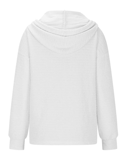 Load image into Gallery viewer, Drawstring Quarter Button Long Sleeve Hoodie
