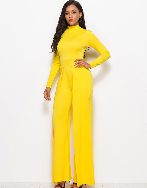 Load image into Gallery viewer, Long Sleeve Mock Neck Wide Leg Jumpsuit
