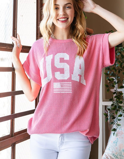 Load image into Gallery viewer, Heimish Full Size USA Graphic Short Sleeve Ribbed Top

