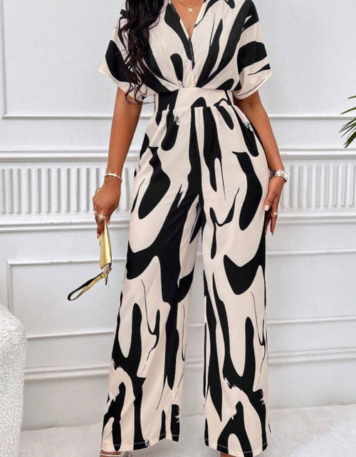 Load image into Gallery viewer, Printed V-Neck Short Sleeve Wide Leg Jumpsuit
