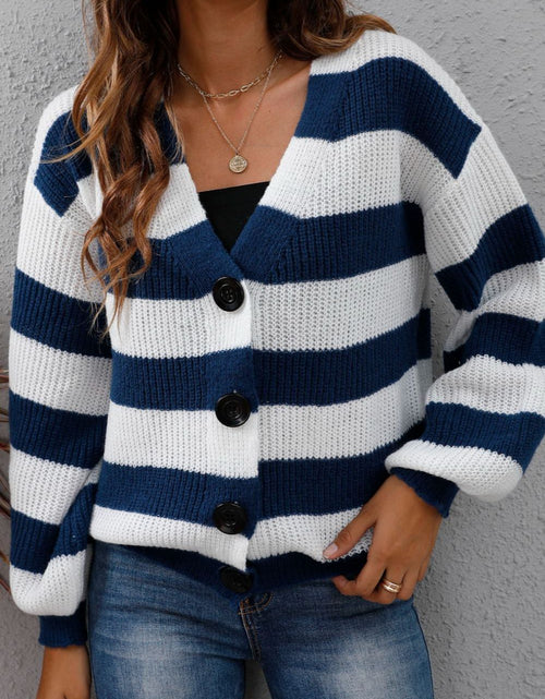 Load image into Gallery viewer, Striped Button Up Long Sleeve Sweater
