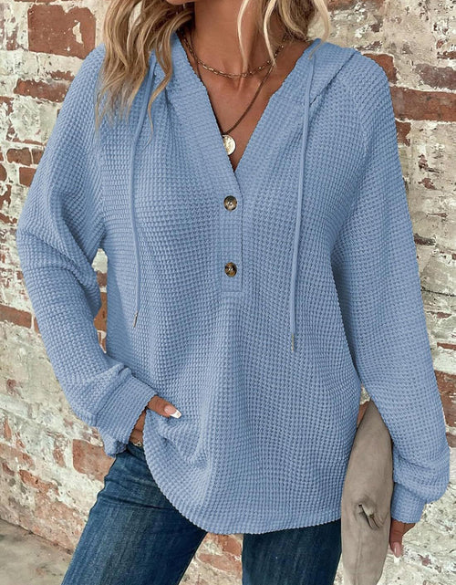 Load image into Gallery viewer, Waffle Knit Long Sleeve Drawstring Hooded Top

