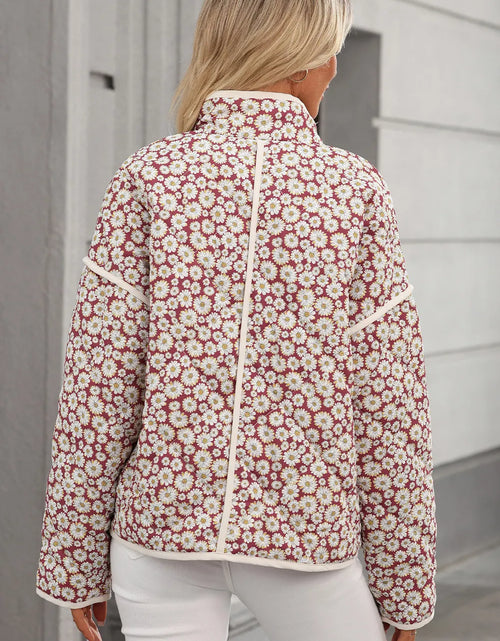 Load image into Gallery viewer, Floral Snap Down Mock Neck Coat

