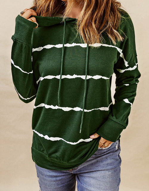 Load image into Gallery viewer, Drawstring Striped Dropped Shoulder Hoodie
