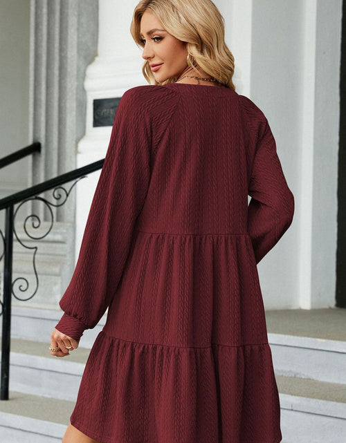 Load image into Gallery viewer, Notched Neck Long Sleeve Mini Dress
