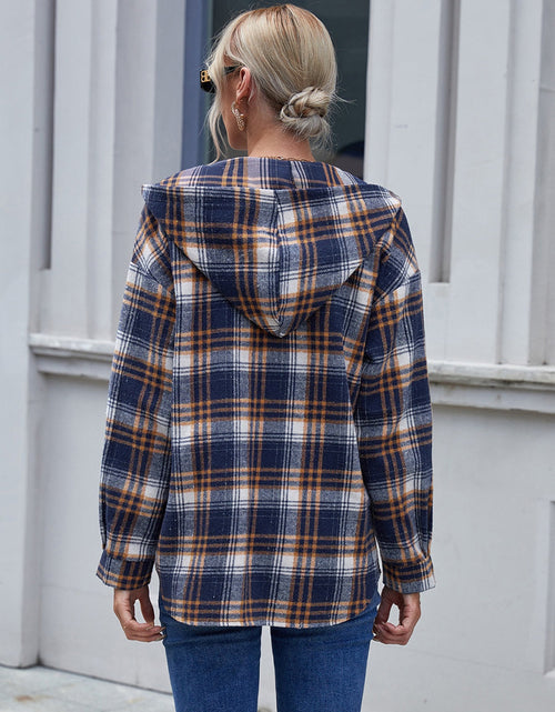 Load image into Gallery viewer, Ivy Lane Plaid Button Up Long Sleeve Hooded Jacket
