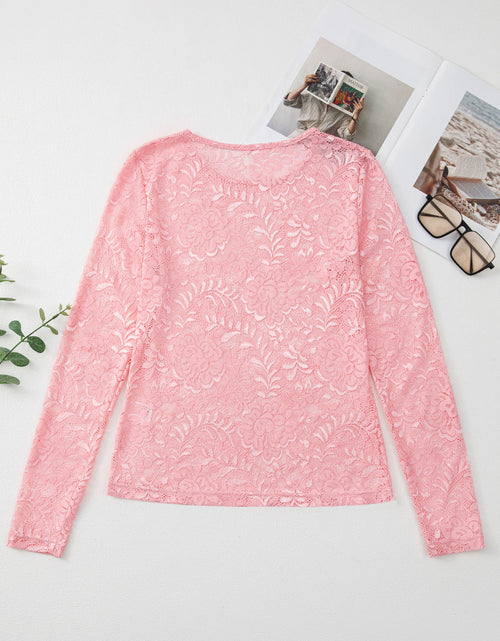 Load image into Gallery viewer, Lace Flower Round Neck Long Sleeve Top
