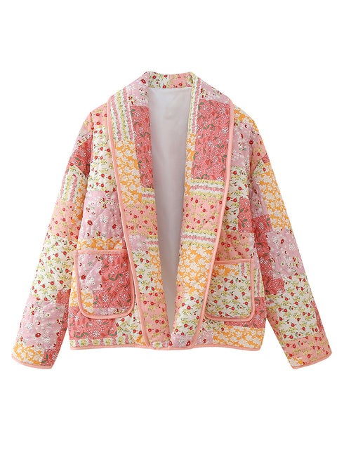 Load image into Gallery viewer, Printed Patchwork Open Front Cardigan with Pockets
