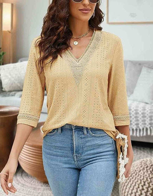 Load image into Gallery viewer, V-Neck Eyelet Blouse
