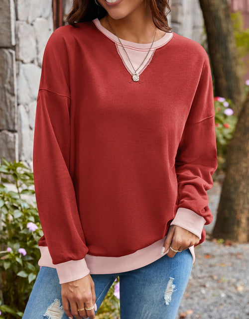Load image into Gallery viewer, Lovelet Contrast Round Neck Long Sleeve Sweatshirt
