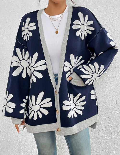 Load image into Gallery viewer, Contrast Dropped Shoulder Long Sleeve Cardigan

