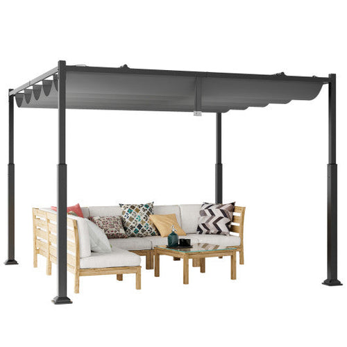 Load image into Gallery viewer, 10 x 10 Feet Outdoor Pergola with Retractable Canopy and Metal Columns-Gray
