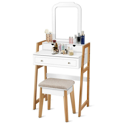 Load image into Gallery viewer, Vanity Table Set with Cushioned Stool and Large Mirror
