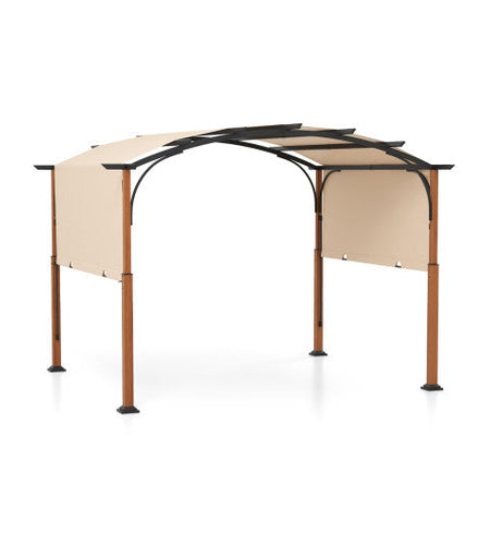 10 x 12 FT Outdoor Retractable Pergola with Retractable Canopy for Patio-Beige