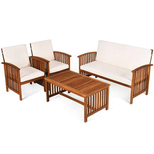 Load image into Gallery viewer, 4 Pieces Patio Solid Wood Furniture Set-Beige
