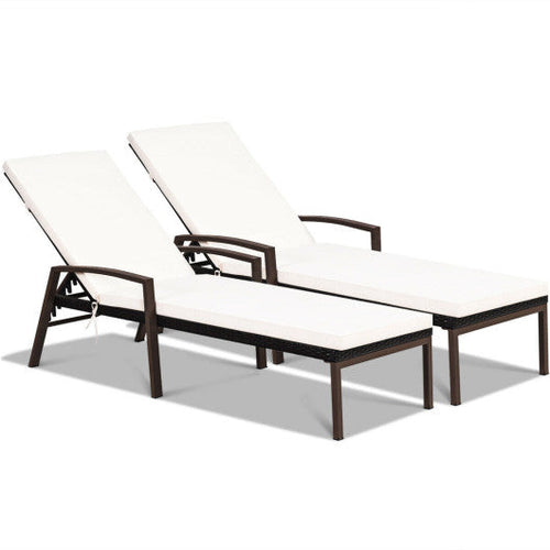 Load image into Gallery viewer, 2 Pieces Patio Rattan Adjustable Back Lounge Chair with Armrest and Removable Cushions-White
