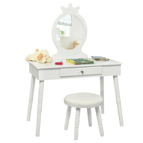 Load image into Gallery viewer, Kids Vanity Makeup Table &amp; Chair Set Make Up Stool-White
