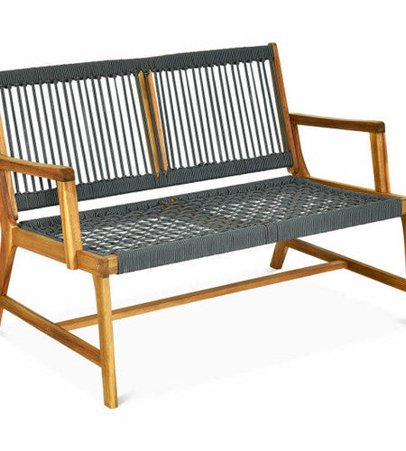 2-Person Acacia Wood Yard Bench for Balcony and Patio-Gray