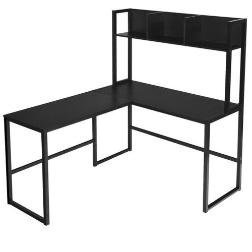 Load image into Gallery viewer, Reversible L-Shaped Corner Desk with Storage Bookshelf-Black
