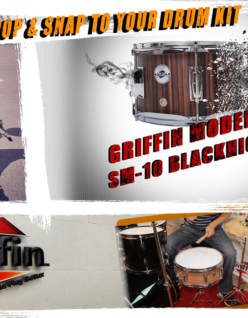Load image into Gallery viewer, GRIFFIN Firecracker Snare Drum - Acoustic Popcorn 10" x 6" Poplar Mini Wood Shell &amp; Black Hickory PVC - Concert Marching Percussion Musical Instrument by GeekStands.com
