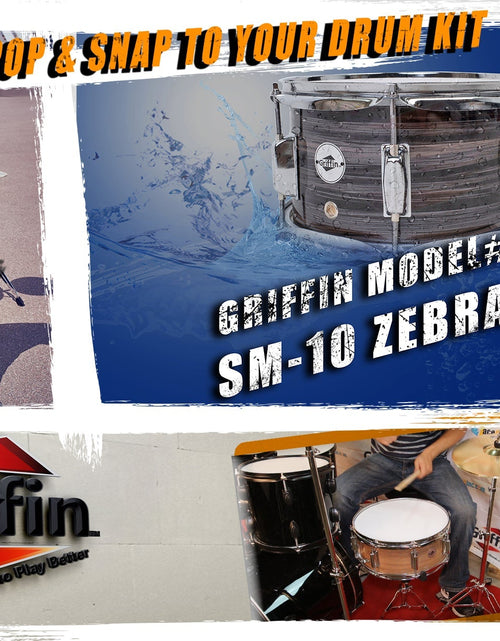 Load image into Gallery viewer, Popcorn Snare Drum by GRIFFIN - Firecracker Acoustic 10" x 6" Poplar Shell with Zebra Wood PVC by GeekStands.com
