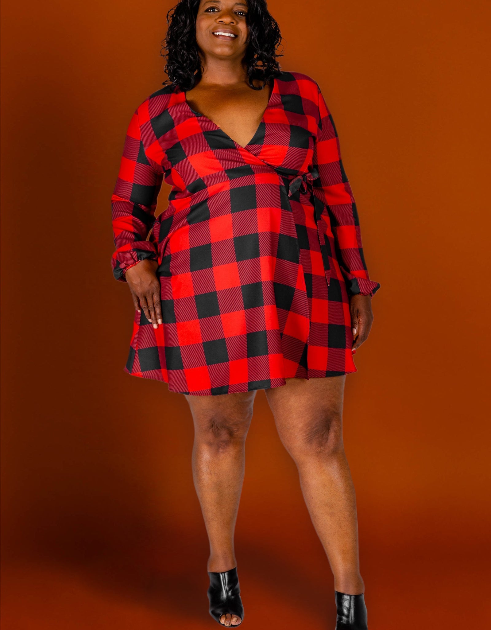 The Red & Black Lumberjack | Red Buffalo Check Christmas Wrap Dress by Shinesty