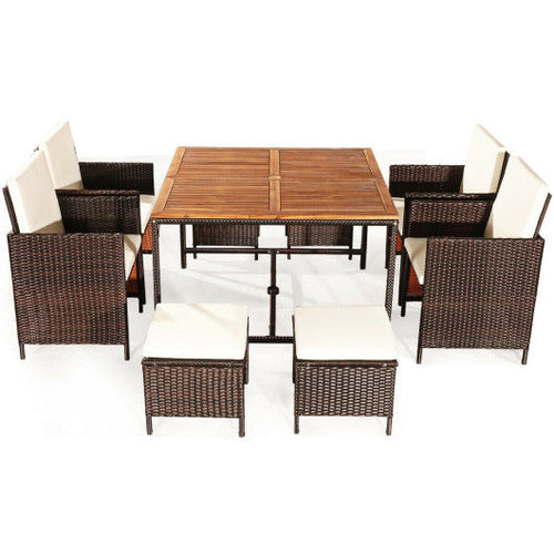 Load image into Gallery viewer, 9 Pieces Patio Rattan Dining Cushioned Chairs Set-White
