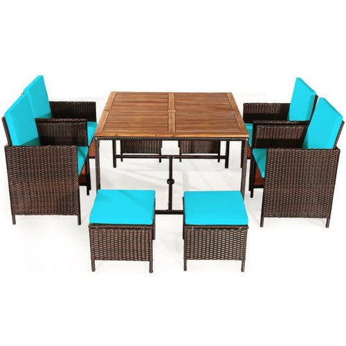 Load image into Gallery viewer, 9 Pieces Patio Rattan Dining Cushioned Chairs Set-Turquoise
