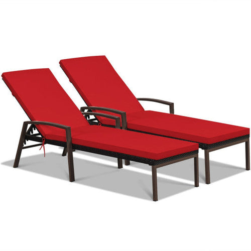Load image into Gallery viewer, 2 Pieces Patio Rattan Adjustable Back Lounge Chair with Armrest and Removable Cushions-Red
