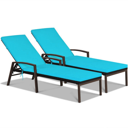 Load image into Gallery viewer, 2 Pieces Patio Rattan Adjustable Back Lounge Chair with Armrest and Removable Cushions-Turquoise
