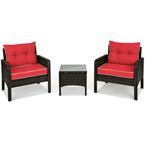 Load image into Gallery viewer, 3 Pcs Outdoor Patio Rattan Conversation Set with Seat Cushions-Red
