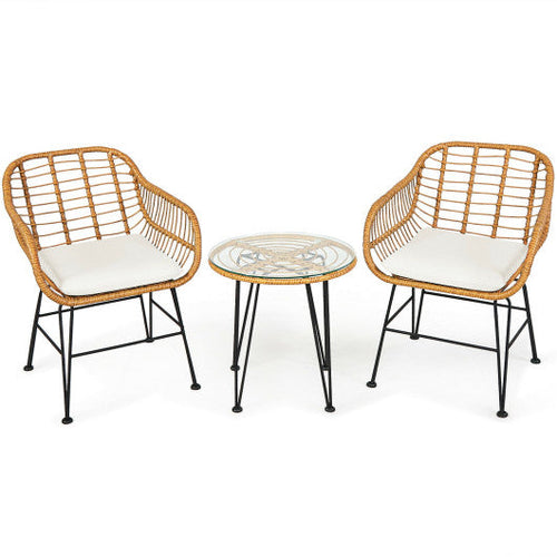 Load image into Gallery viewer, 3 Pieces Rattan Furniture Set with Cushioned Chair Table-White
