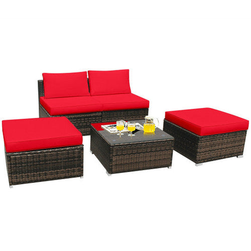 Load image into Gallery viewer, 5 Pieces Patio Rattan Furniture Set with Cushioned Armless Sofa-Red
