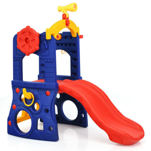 Load image into Gallery viewer, 6-in-1 Freestanding Kids Slide with Basketball Hoop and Ring Toss
