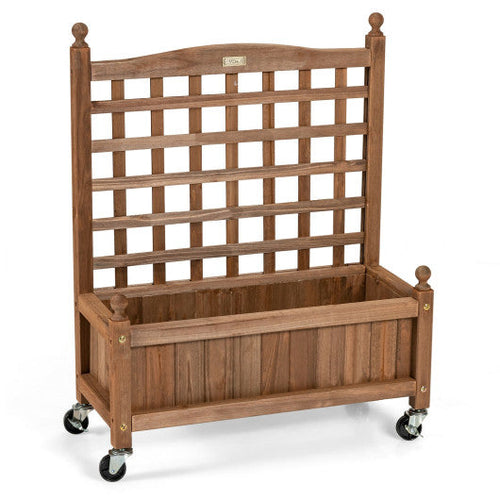 Load image into Gallery viewer, 32in Wood Planter Box with Trellis Mobile Raised Bed for Climbing Plant
