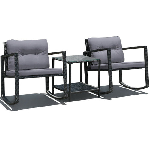 Load image into Gallery viewer, 3 Pcs Cushioned Patio Rattan Set with Rocking Chair and Table-Gray
