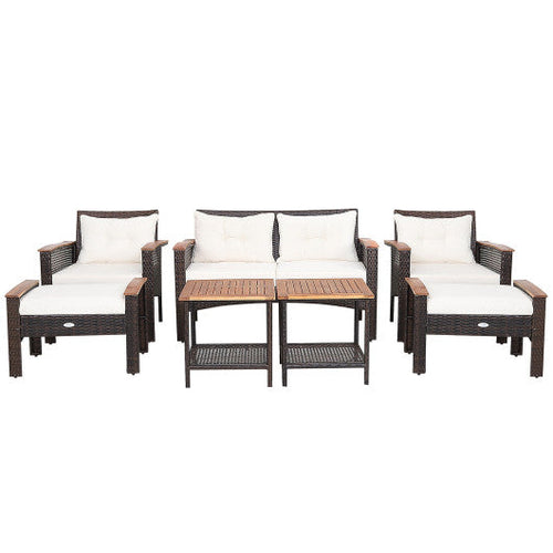 Load image into Gallery viewer, 7 Pieces Patio Rattan Cushioned Conversation Furniture Set

