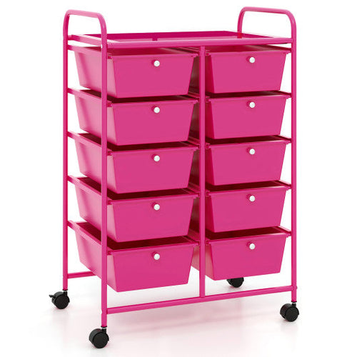 Load image into Gallery viewer, 10-Drawer Rolling Storage Cart-Pink
