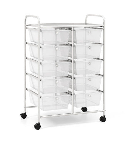 10-Drawer Rolling Storage Cart-Transparent