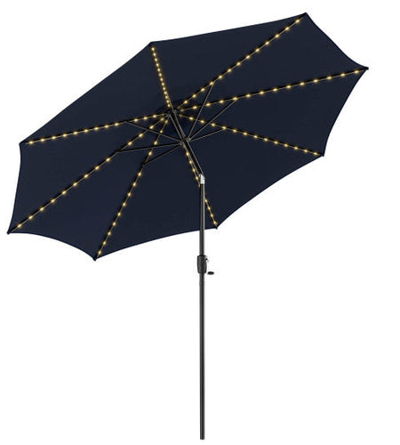 10 Feet Patio Umbrella with 112 Solar Lights and Crank Handle-Navy