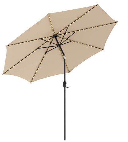 10 Feet Patio Umbrella with 112 Solar Lights and Crank Handle-Beige