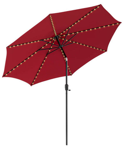 10 Feet Patio Umbrella with 112 Solar Lights and Crank Handle-Wine
