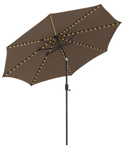 10 Feet Patio Umbrella with 112 Solar Lights and Crank Handle-Coffee