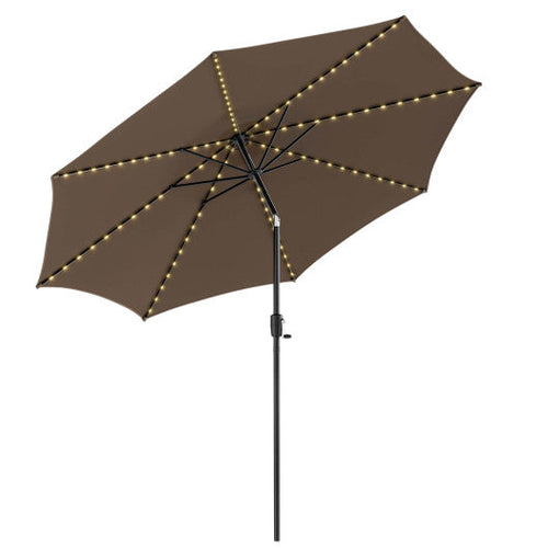 Load image into Gallery viewer, 10 Feet Patio Umbrella with 112 Solar Lights and Crank Handle-Coffee
