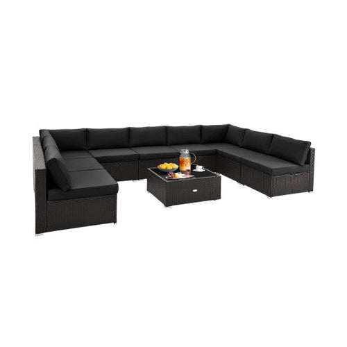 Load image into Gallery viewer, 10 Piece Outdoor Wicker Conversation Set with Seat and Back Cushions-Black
