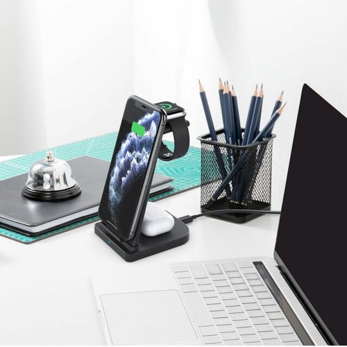 Load image into Gallery viewer, 3-in-1 Fast Wireless Charging Stand for Phones, Apple Watch &amp; AirPods by Infinite Basics

